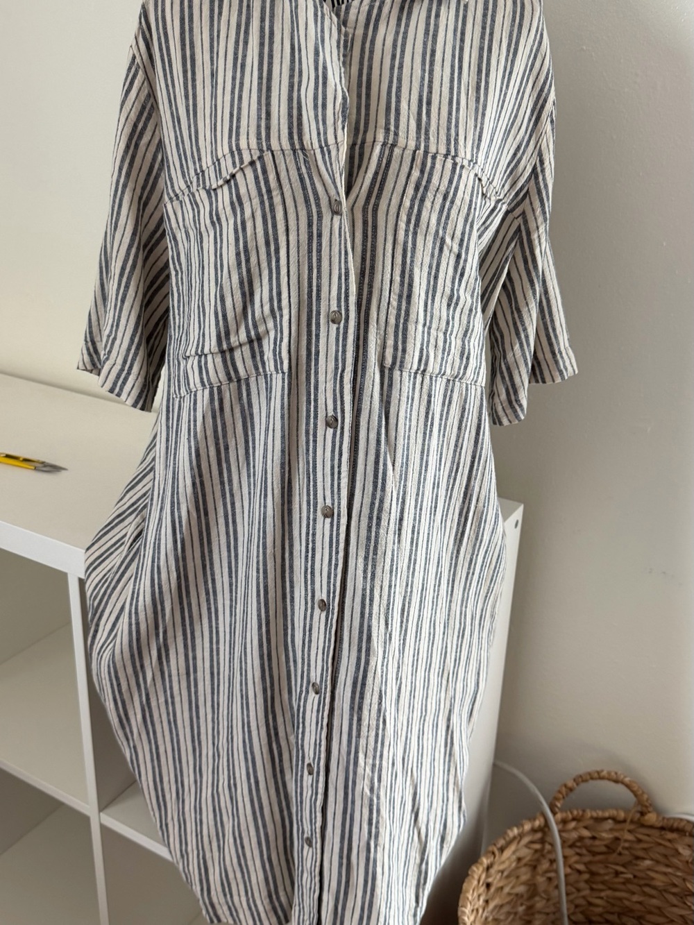 Universal Thread Navy and White Striped Button-Up Midi Dress